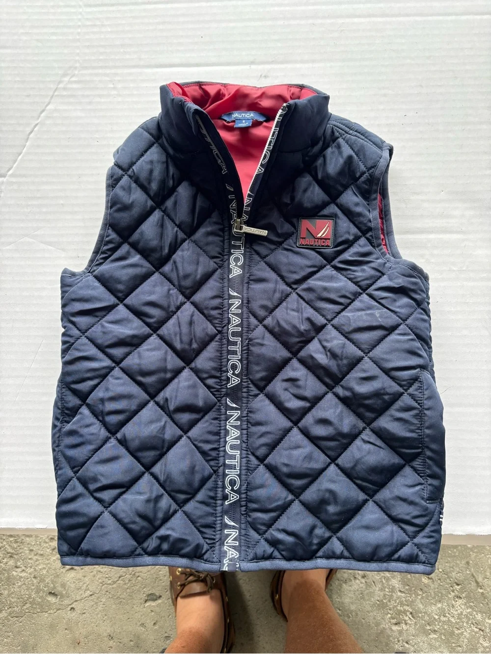 Nautica Puffer Navy Vest with Red Interior Trim Youth Size 4